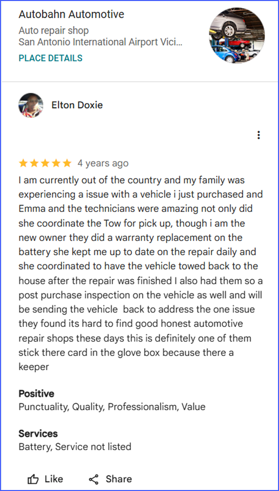 Review of Autobahn Automotive By Elton Doxie