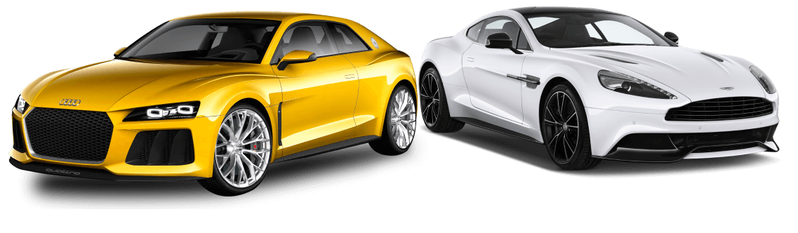 two-img Yellow Audi & White Aston Martin Cars